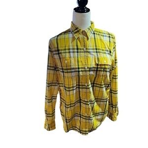 Lauren Ralph Lauren LRL Womens Medium Plaid Shirt Yellow Blue White With Pocket